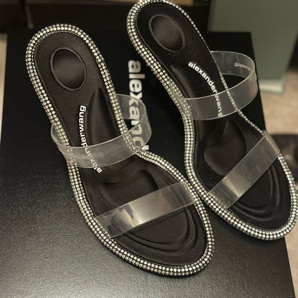 Alexander Wang Black and Silver Heels with Rhinestone Accents